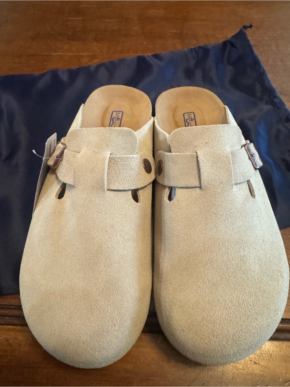 Women's Suede Slip-On Sandals in Light Beige